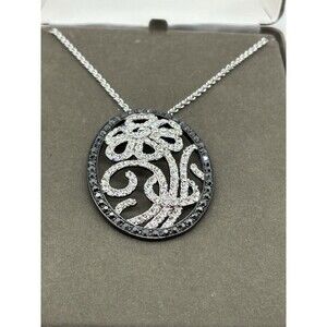 Vintage Nolan Miller Rhinestone Crystal Flower Necklace Clear & Black Rhinestone